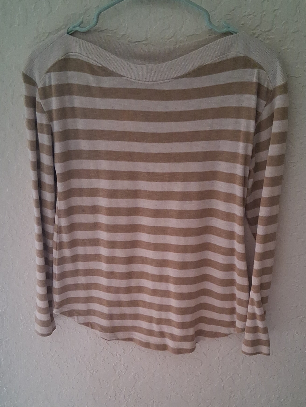 LOFT Cream and Beige Striped Knit Top